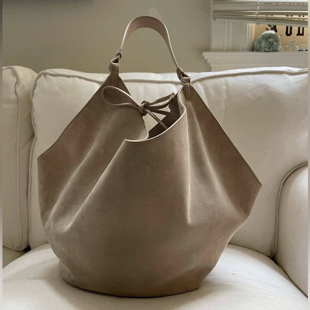 KHAITE Medium Lotus Tote in Grey Suede - Picture 1 of 16